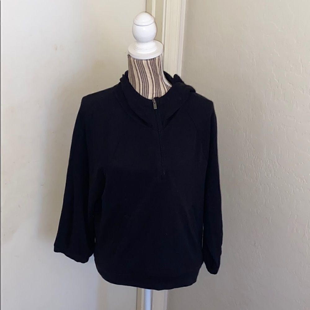 Lucy Quarter Black Print Design Quarter Zip Closure Hooded Pullover Athletic